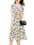 皮尔卡丹夏季连衣裙女短袖2024新款高级感小个子法式气质收腰显瘦碎花裙子 米色 M