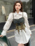 韩哚馨（HANDUOXIN） 时尚绑带设计感甜酷复古牛仔吊带背心减龄显瘦衬衫套装女 单白色衬衣 S