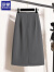 罗蒙（ROMON）半身裙女夏季高级感中长款设计感高腰a字垂感西装开叉包臀一步裙 黑色 XL 建议116-125斤