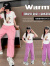 迪士尼（Disney）女童套装夏装2024新款网红儿童衣服女大童短袖T恤工装裤两件套潮 粉色 120cm