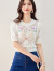 拉夏贝尔（La Chapelle）短袖t恤女2024夏季新款韩系甜美圆领镂空高腰短款毛衣薄款针织衫 白色 S