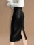 CNSUP高端品牌春夏新款黑色PU皮裙半身裙高腰长款一步裙通勤开衩包臀裙 黑色 S