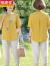 恒源祥（HYX）中老年女装夏季棉麻短袖套装妈妈装开衫上衣中袖t恤绣花两件套 黄色 XL 建议85-105斤