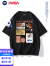 WHIM NASA夏季情侣t恤短袖男女同款卡通印花休闲港风潮牌学生宽松百搭夏装 黑色 XL（135-155斤）