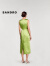 SANDRO2024春夏新款女装薄荷曼波条纹露腰连衣裙长裙SFPRO03543 802/橄榄绿色 36
