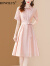 ROWILUX法式衬衫连衣裙女夏季2024新款时尚镂空刺绣系带显瘦天丝中长裙子 粉色 S