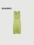 SANDRO2024春夏新款女装薄荷曼波条纹露腰连衣裙长裙SFPRO03543 802/橄榄绿色 36