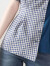 子牧棉麻2023夏装 女短袖修身时尚设计感不规则格纹拼接衬衫上衣2429 蓝色 L(建议105-115斤)