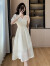 拉夏贝尔新中式国风改良旗袍连衣裙女夏季新款超仙收腰泡泡袖刺绣中长裙子 图片色 XL