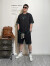 纺布者（PENNY PEI）夏季套装潮牌大码加肥加大T恤男短袖宽松休闲短裤胖子重磅 黑色裤子 3XL	(175-200斤)