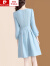 皮尔卡丹（pierre cardin）长袖小香风连衣裙女秋季2023年新款时尚粗花呢方领显瘦小个子中裙 蓝色 XL