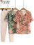 啄木鸟Z中年妈妈夏季雪纺套装新款短袖T恤系带小衫女年轻婆婆时尚两件套 绿色套装 XL [建议85-100斤]
