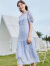 百图betu女装夏季新款连衣裙法式复古收腰短袖V领连衣裙女2306T60 紫色 XS