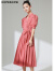 红袖气质连衣裙夏季2022新款女装泡泡袖V领收腰长裙商场同款 贝壳粉186 S