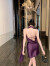 GUOCILRN法式性感缎面挂脖吊带连衣裙女装夏季气质女神范裙子收腰包臀短裙 紫色 S