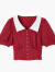爱居兔夏季新款肌理感泡泡袖减龄时尚短袖雪纺衫ENSBJ2N015A 暗红镶拼15 160/84A/M