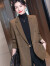 樱芭妮咖啡色西装外套女春秋气质女神范洋气高级感双排扣小西服上衣长袖 咖啡色外套 4XL（148斤-160斤）