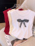 欧贝汐设计感蝴蝶结钉珠短袖T恤女夏季新款洋气减龄小上衣 白色 S