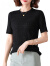歌米拉（Gemila）夏装冰丝短袖T恤女装2024年新款夏季中年上衣薄款天丝针织衫 黑色 XL