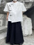 徒爷14GSL 2023年新款日式复古极简新中式垫肩中国风衬衫简约立领短袖 黑色 XL