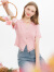 lagogo拉谷谷短款粉白双色镂空针织衫女2024夏季新款修身短袖上衣 粉红色(H8) S