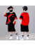 布恋猫男童t恤短袖套装夏季中大童3-15岁潮帅气时髦闪电印花休闲两件套 红色 110cm