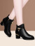 Cupald牛皮短靴女2024春季新款女鞋子女靴子粗跟高跟鞋中跟马丁靴皮鞋女 黑色/加绒款（55012 ） 39