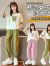 迪士尼（Disney）女童夏季薄款套装2024新款中大童时髦洋气休闲穿搭九分裤两件套酷 绿色 160cm