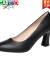 卡帝乐鳄鱼（CARTELO）真皮单鞋女中跟2023新款白色圆头高跟鞋粗跟软底工作皮鞋 黑色-7厘米 41