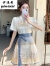 伊漫希高档原创年夏季新款新中式国风一片式短款马面裙+衬衣两件温柔 蓝色马面裙 S