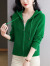 歌米拉（Gemila）针织开衫女短款2024春季新款连帽毛衣外套小个子洋气春秋拉链上衣 绿色 XL