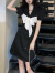 樱榄大码女装法式收腰显瘦蝴蝶结连衣裙女夏季小个子设计感黑色西装裙 黑色 3XL160-180斤