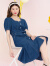 lagogo2023年新款夏日多巴胺方领泡泡袖连衣裙显瘦牛仔裙女 靛蓝色(N0) 160/M/38