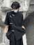 徒爷14GSL 2023年新款日式复古极简新中式垫肩中国风衬衫简约立领短袖 黑色 XL