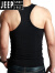 吉普（JEEP）夏天健身男士工字背心棉质弹力紧身纯色运动修身型韩版打底背心潮 黑色 XL 140斤左右穿