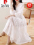 皮尔卡丹（pierre cardin）白色真丝连衣裙女高级感2024新款夏季高端品牌桑蚕丝精致裙子 白色 L(建议110-120斤 )