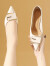 Cupald牛皮单鞋女2024夏季新款女鞋子细跟高跟鞋皮鞋女中跟妈妈鞋工作鞋 米色（标准尺码） 34