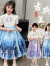 迪士尼女童套装2024新款夏季艾莎公主马面裙中小童女宝宝公主裙时尚百搭 蓝色 120cm