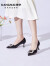 康奈（kangnai）女鞋春季新款方扣设计水钻高跟鞋气质尖头细跟单鞋18232023 黑色 36