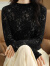 皮尔卡丹2024年秋冬新款女士蕾丝镂空毛衣宽松套头时尚针织打底衫长袖百搭 灰色 均码  建议80-125斤