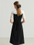 范思蓝恩22FS2652假两件连衣裙女夏季新款法式荷叶领约会裙子 黑色 M
