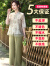 啄木鸟母亲节妈妈装夏装套装减龄2024新中式国风中老年女装洋气棉麻两件 浅绿色套装 3XL 建议115-125斤