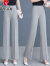 皮尔卡丹冰丝棉麻微喇裤女士2024夏季新款高腰直筒薄款休闲小个子西装裤子 灰色长裤 S/26 建议90斤左右穿