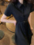 艾格新款连衣裙2023装赫本风洋气减龄polo领衬衫遮肚子显瘦黑色夏女装 黑色 2XL(时尚职业装收腰显瘦)
