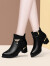 Cupald牛皮短靴女2024春季新款女鞋子女靴子粗跟高跟鞋中跟马丁靴皮鞋女 黑色/加绒款（55012 ） 39
