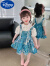迪士尼（Disney）女童连衣裙春秋季新款2024中国风女宝宝盘扣衬衫背带裙套装两件套 蓝色 夏款 120cm
