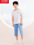红豆居家（Hodohome）儿童睡衣男童夏季纯棉套头家居服短袖七分裤空调服套装309蓝160