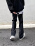 POUM牛仔裤男士春秋夏季新款欧美高街复古拼接拉链设计感直筒宽松裤子 SXNZ-7013黑色 S