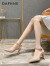 达芙妮（DAPHNE）时尚高跟包头凉鞋2024新款夏季气质感尖头一字带高跟鞋 浅金色, 36