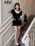 春麗珠（Chunlizhu）甜美减龄小香风连衣裙女装夏季感宫廷法式富家千金小洋装套装裙女 黑色 L